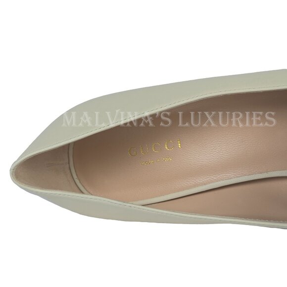GUCCI SHOES BLONDIE WHITE LEATHER GOLDTONE G LOGO PUMPS sz 41 11 US - Picture 11 of 15
